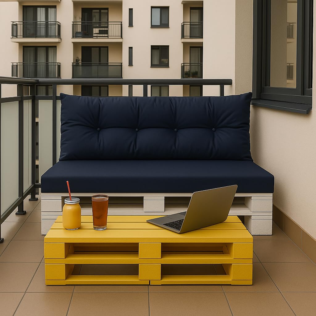 Cuscini per pallet da esterno - Cuscini per pallet impermeabili - Set di cuscini per pallet (Set cuscino seduta 120x60 + cuscino schienale 120x40, Marina)
