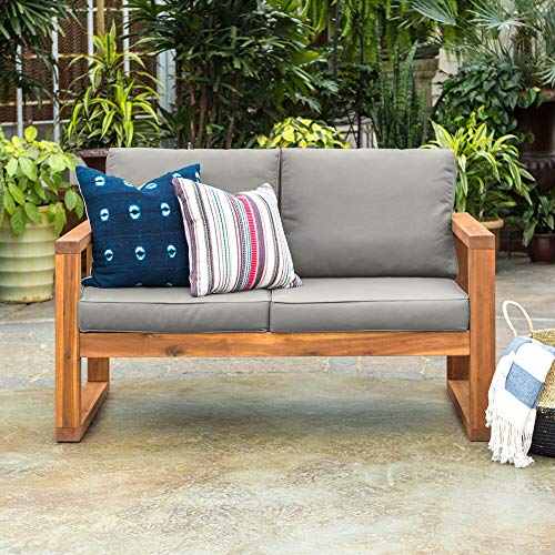 Acacia Outdoor Love Seat Brown Beach Nautical Coastal Polyester Wood Finish Weather Resistant - Image 3