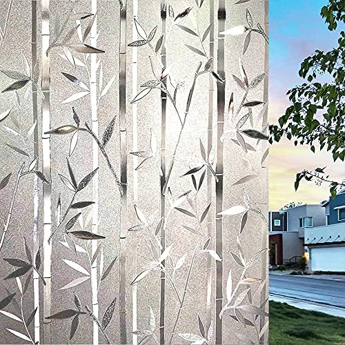 LEMON CLOUD Bamboo Window Film Stained Glass Film Frosted Privacy Window Decal Decorative Window Cling No Glue Removable Window Stickers(17.5 x 78.7 inch)