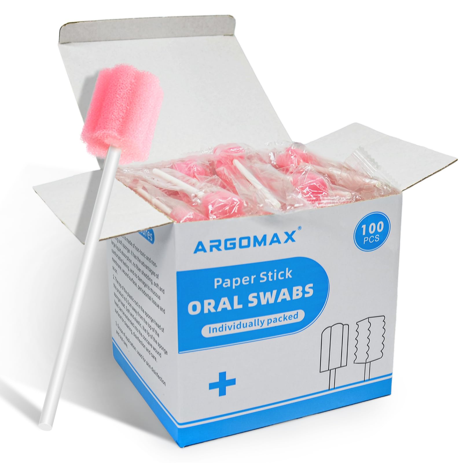 100 tamponi di spugna per l'igiene orale, tamponi per la pulizia orale confezionati singolarmente, bastoncini di carta + spugna rosa