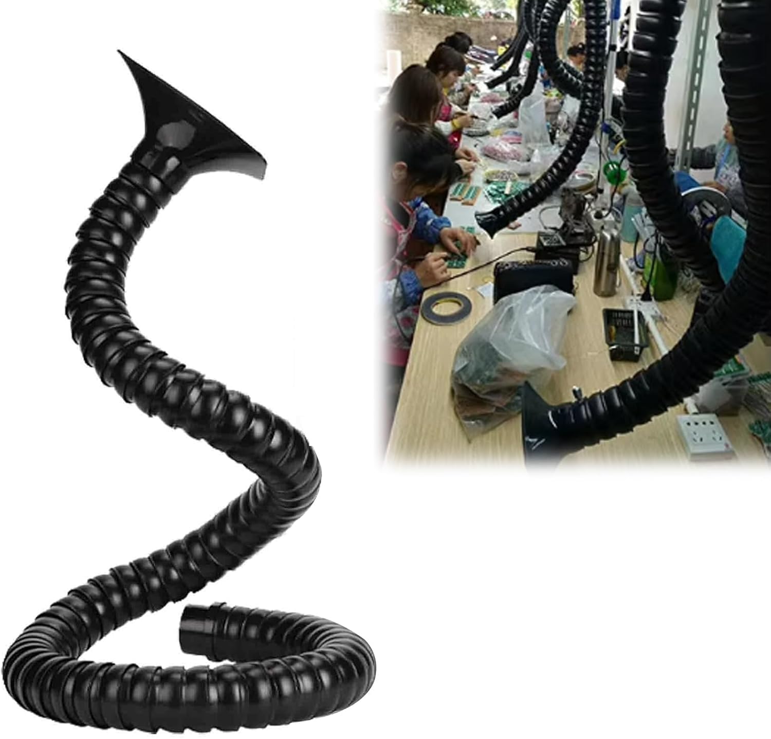 Brazo colector de conducto flexible, manguera extractora de aire de 50 mm y 75 mm con capucha cuadrada, 2 m de longitud para un flujo de aire y extracción eficientes