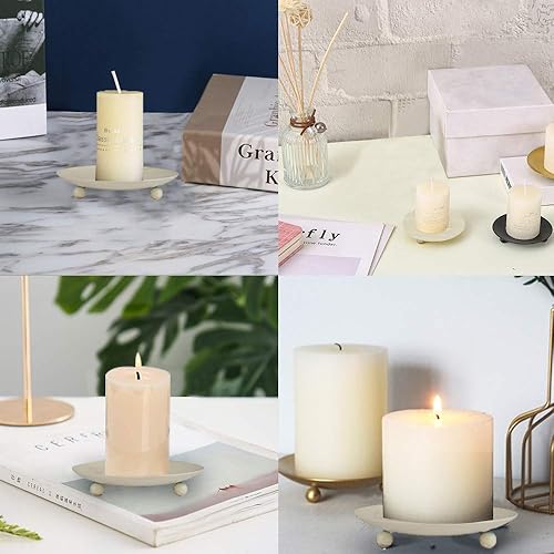 Miniatura 4 de Juego de 2 portavelas de hierro, placa decorativa de hierro para velas, soporte de vela de pedestal de primera calidad para velas de cera (mayor)