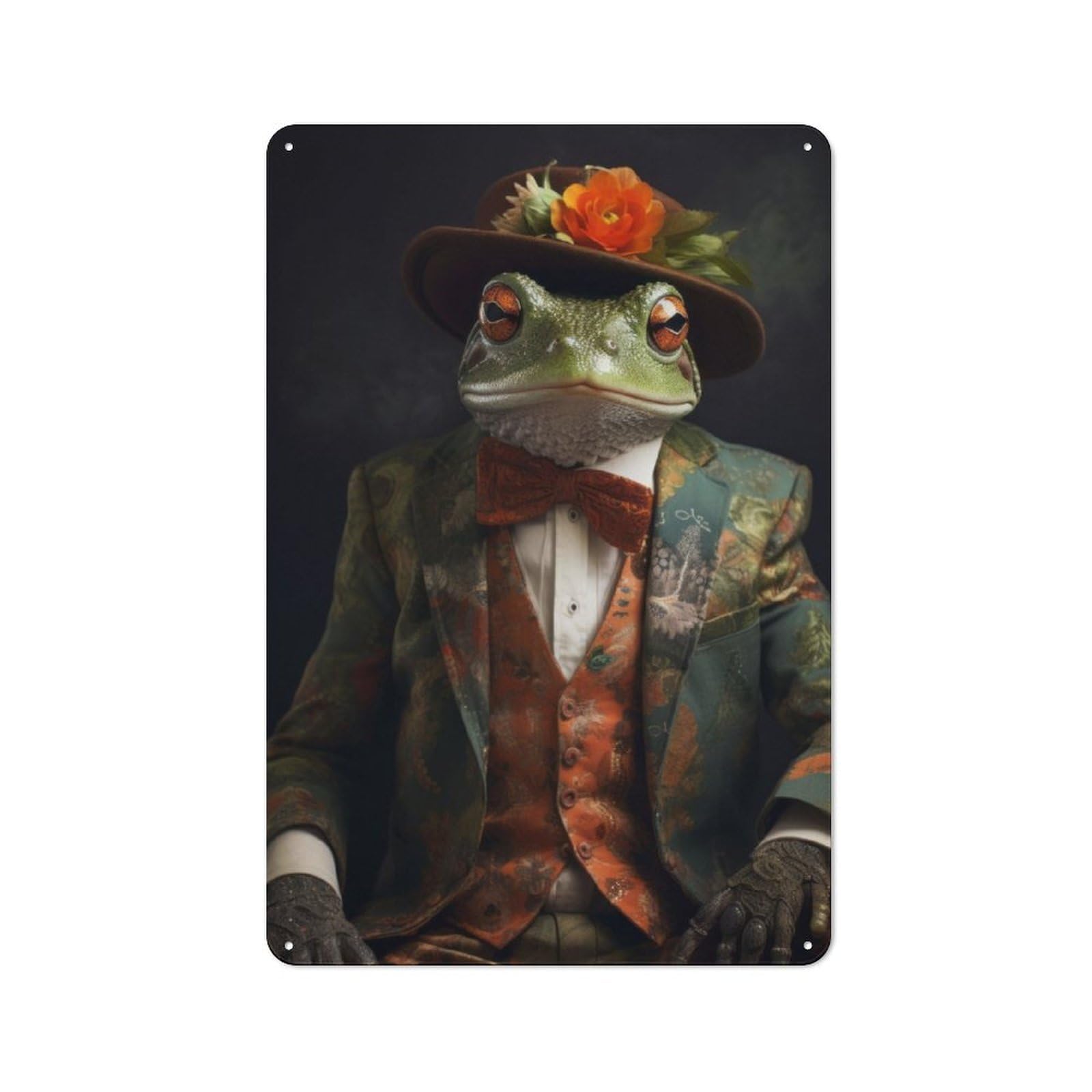 Junmoney Frog In Boho Suit Retro Tin Sign 30X20cm Featuring For Bar Or Restaurant, For Metal Sign Collectors, For Garage And Workshop Walls