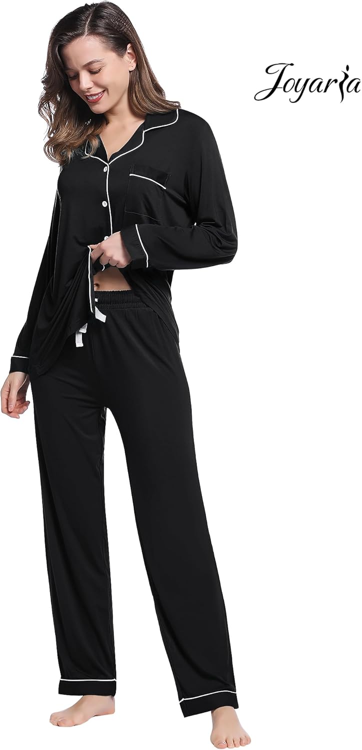 Joyaria Womens Bamboo Viscose Pajama Sets Long Sleeve Button Down Cooling Sleepwear Soft Comfortable Pj Pants Set for Women - Image 2