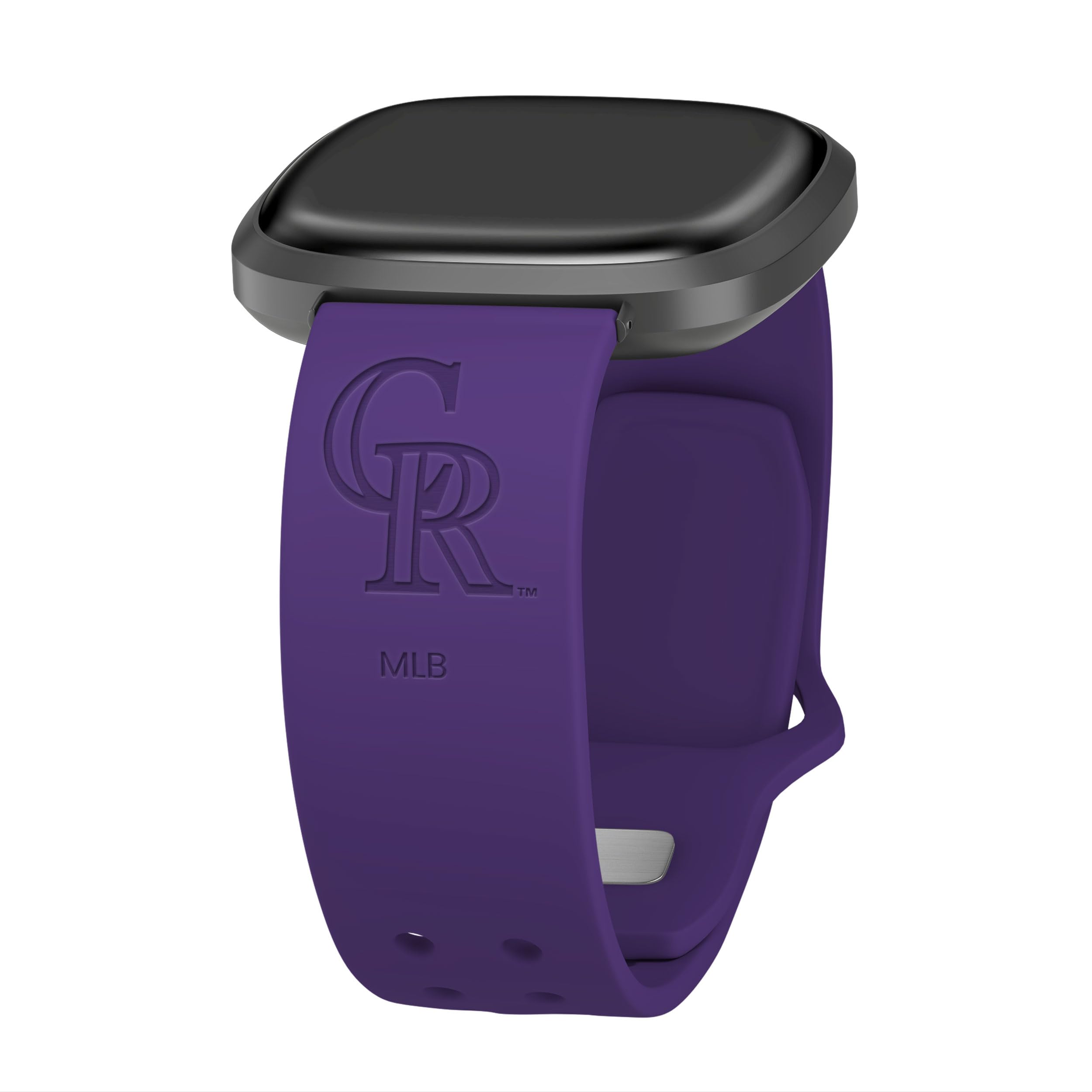Game Time Colorado Rockies Engraved Silicone Sport Watch Band Compatible with Fitbit Versa 3 and Sense (Purple)