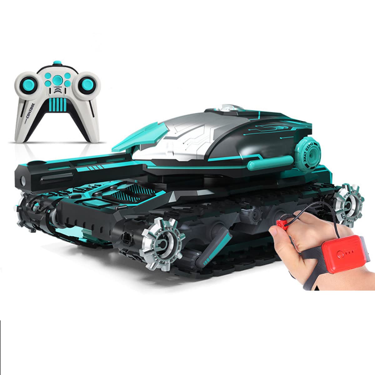 Remote Control Panzer Crawler Water Bomb Tanks, 2.4G 4WD RC Tank Car Toy, 180° Rotating Shooting & 360° Rotating Vehicle Radio Controlled Car Panzer Water Bomb Tanks with Lights and Sounds