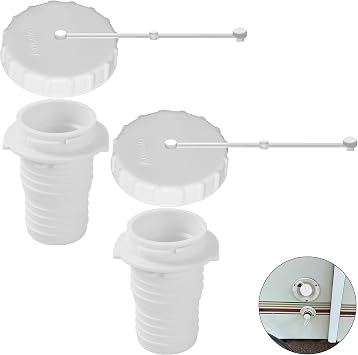 2-Pack, White RV Fresh Waters Fills Cap, RV Fresh Water Tank Cap and Strap, Camper Motorhome Water Filler Caps