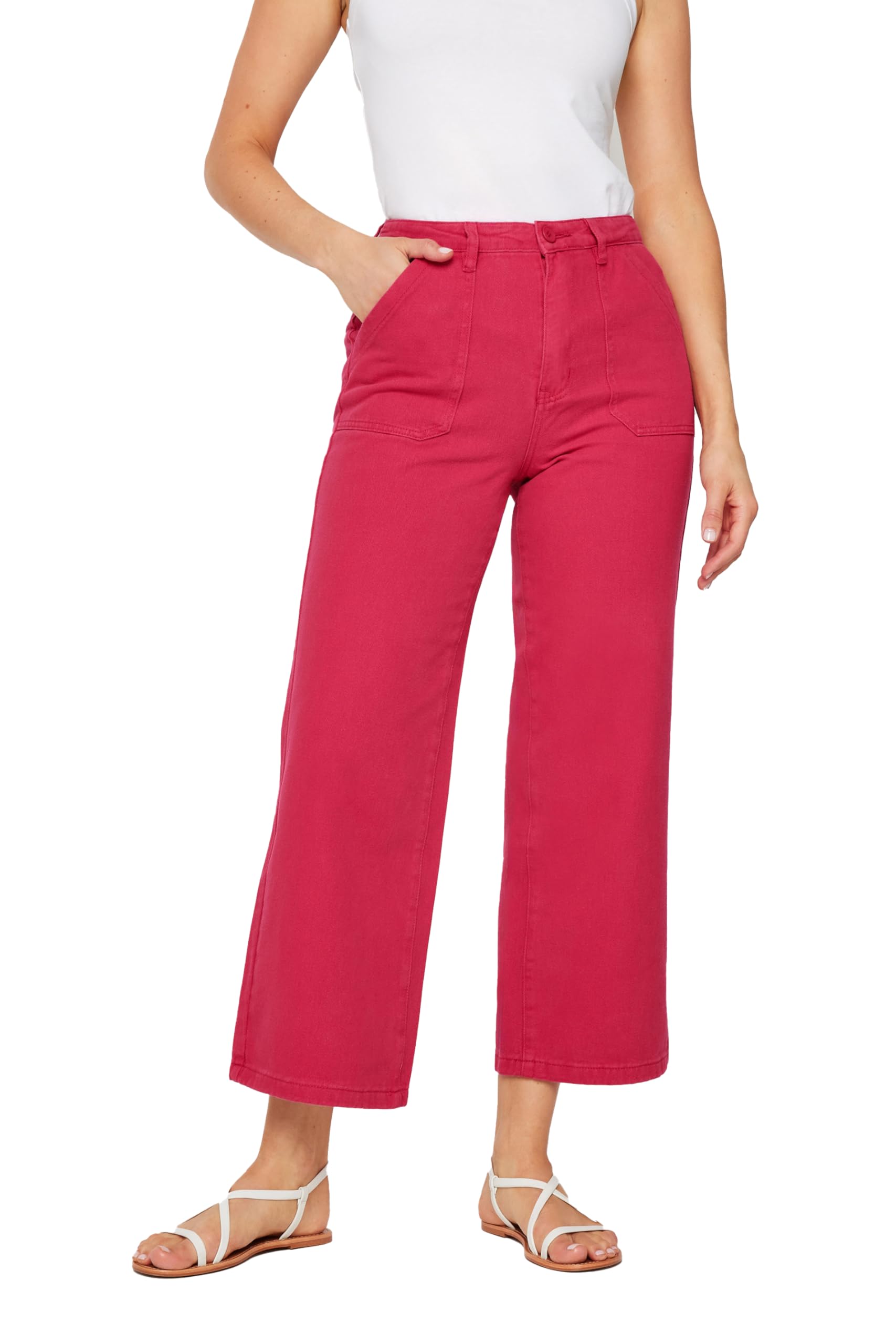 Long Tall Sally Women's Pink Tall Wide Leg Cropped Trousers In | Size: 12