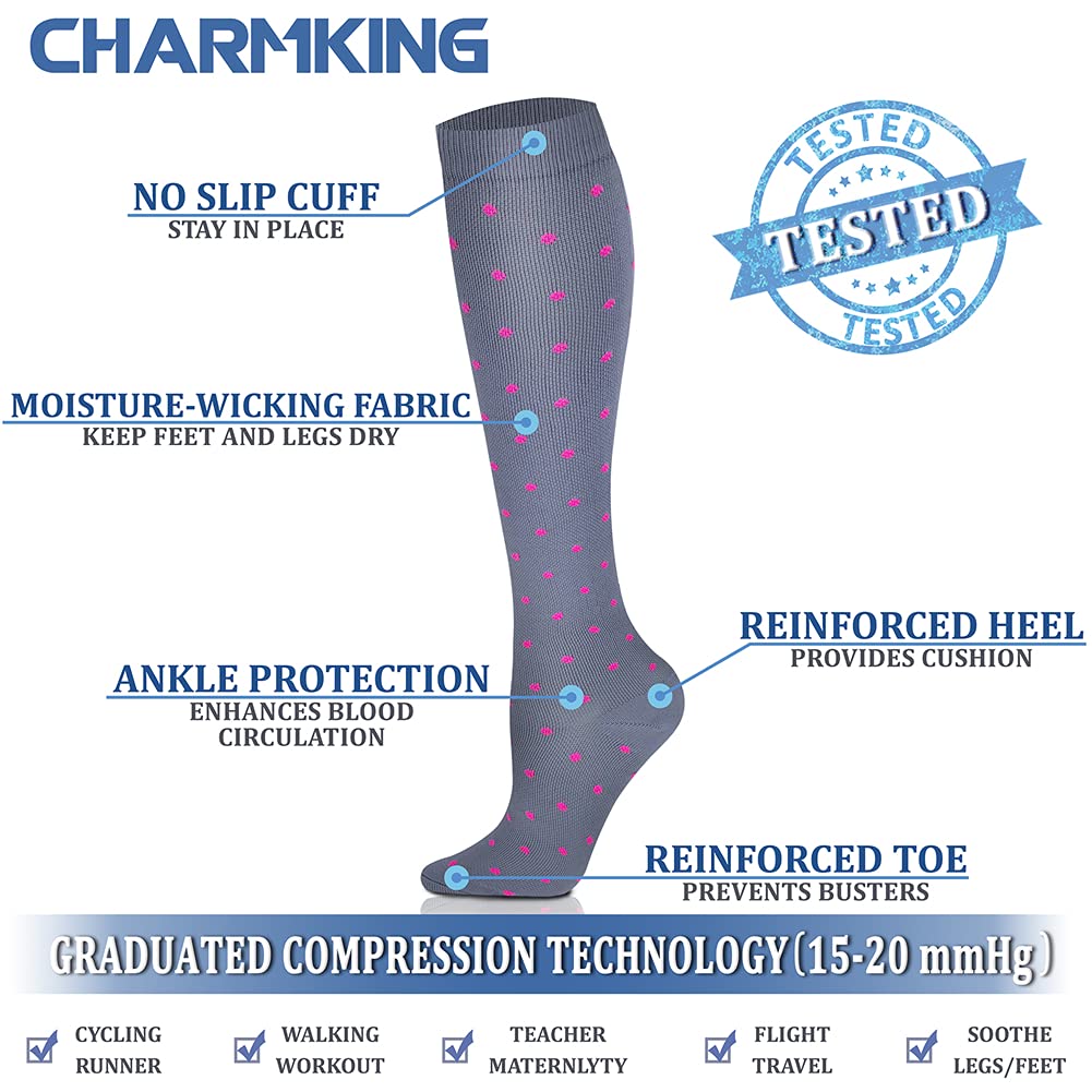 CHARMKING Compression Socks for Women & Men (8 Pairs) 1520 mmHg
