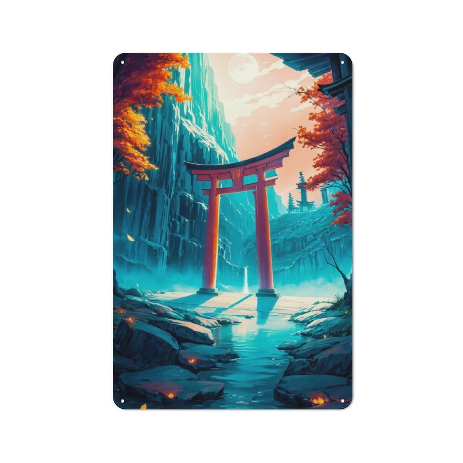 Junmoney Torii Gates Anime Japanese Tin Wall Plaque 30X20cm With For Home Office Or Studio, A New Home Present For Creative Workspace Decorators