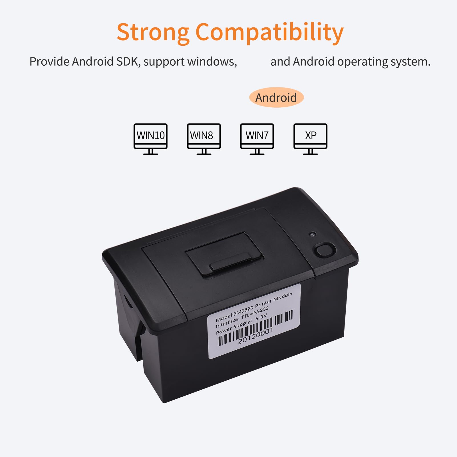 Modulo di stampa miniaturizzato 58 mm con stampante termica integrata, a bassa rumorosità, con supporto per connessioni seriali USB / RS232 / TTL e comandi ESC/POS per terminali