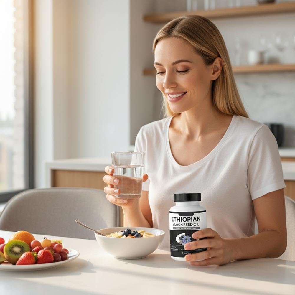 Cápsulas de aceite de semilla negra puramente etíope 4.64% timoquinona, cápsulas blandas negras puramente nutritivas, semillas de aceite orgánico frío etíope