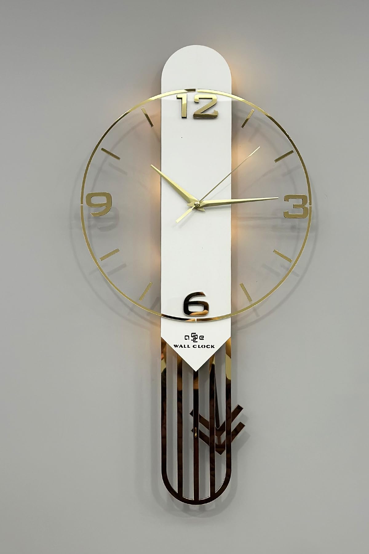 SODEF Horloge Murale Rectangulaire à Pendule Lumineuse 65cm Blanc et Or Design Moderne Silencieux pour Salon Chambre Bureau - Beyaz-Sarı