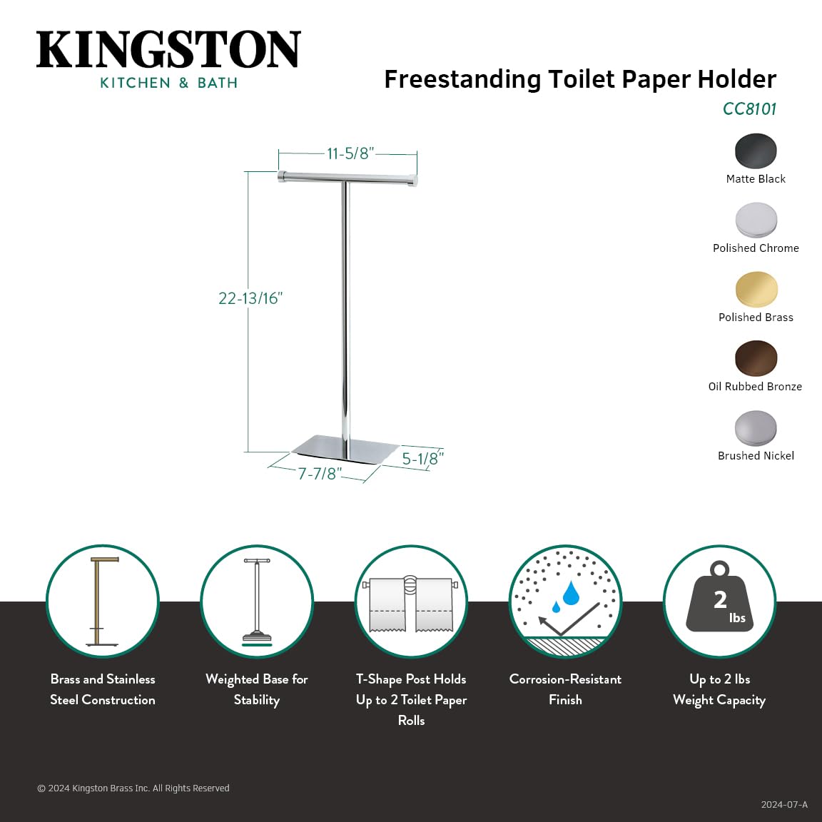 Kingston Brass CC8100 Claremont Freestanding Toilet Paper Stand, Matte Black