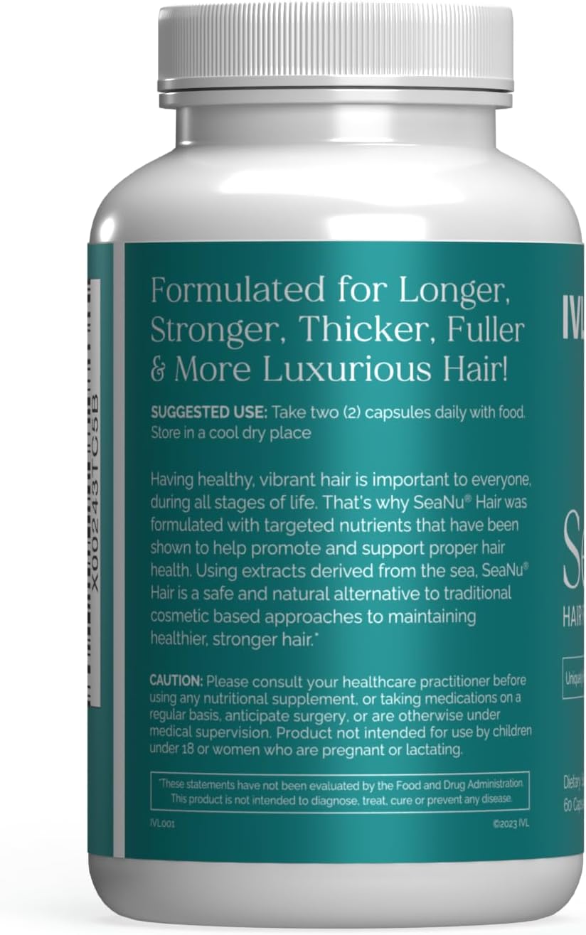 IVL - SeaNu Hair Vitamins Supplements - Hair Strength, Strand Thickness, Hair Growth - with Biotin, Vitamin B3, Zinc, Saw Palmetto Berry Extract, Green Lipped Mussel - Vitamin Hair Growth (1 Pack) - Image 3
