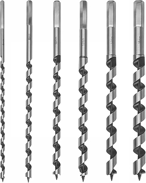 6 Pcs Long Wood Drill Bits Set, Straight Auger Shank, High Cutting Speeds, Hexagonal Auger Bit 6mm/8mm/10mm/12mm/14mm/16mm *230mm for Wood, Block Brick Tile, and Plastic (6 Pcs)