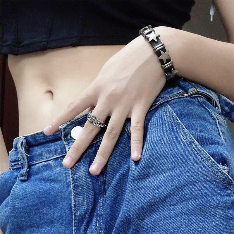 Punk Leather Bracelets Rhinestone Studded Bracelet Gothic Rock Bracelets Black Cuff Wristband for Women and Men4