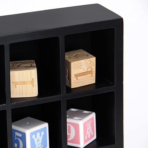 Miniatura 6 de ARRAWIS Vitrina de cristal de chupito negro de 18 x 13 pulgadas colección de armario de madera maciza montada en la pared 28 ranuras estante pequeño