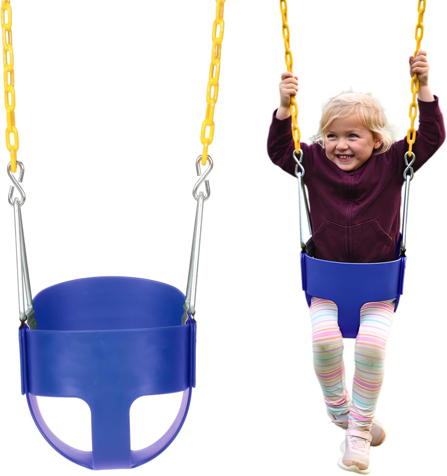 Eastern Jungle Gym Heavy-Duty High Back Full Bucket Toddler Swing Seat | Coated Chains Fully Assembled | Blue Swing Set Accessory