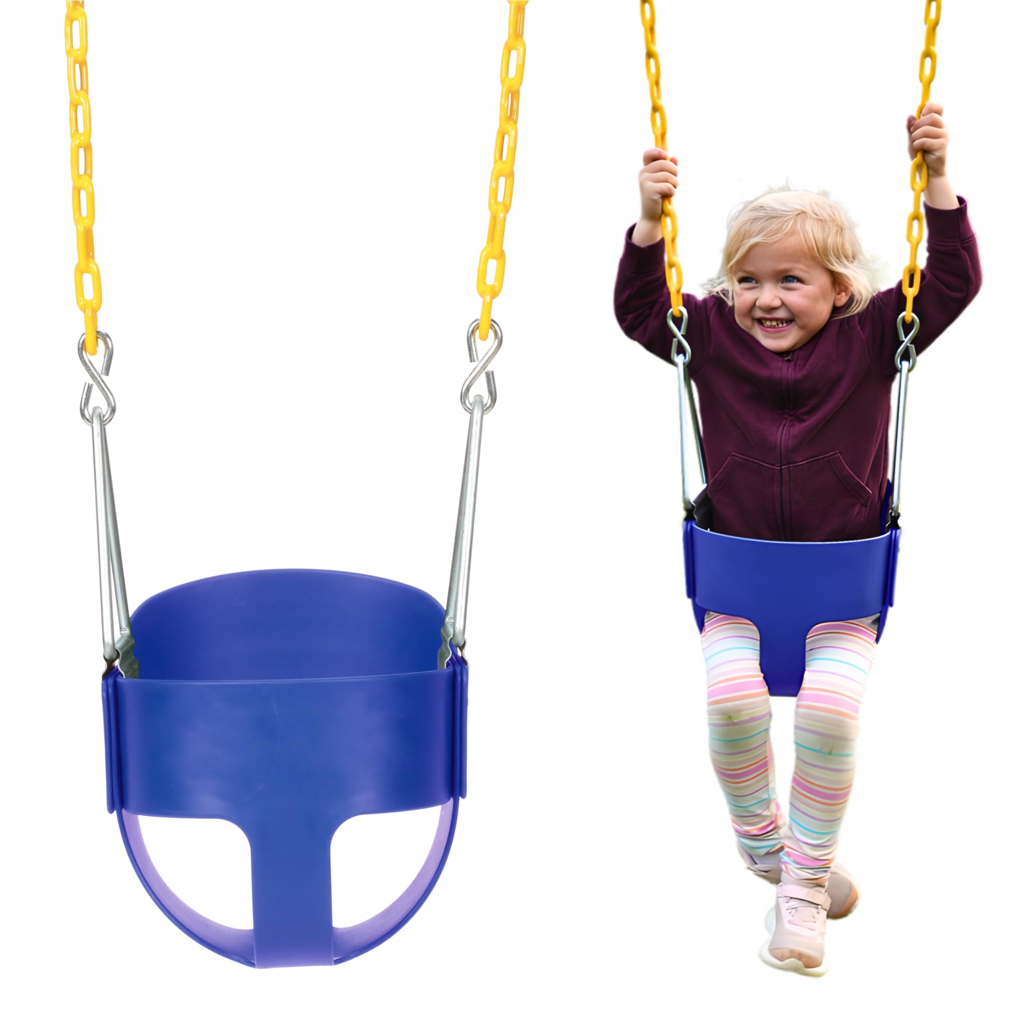 Eastern Jungle Gym Heavy-Duty High Back Full Bucket Toddler Swing Seat | Coated Chains Fully Assembled | Blue Swing Set Accessory