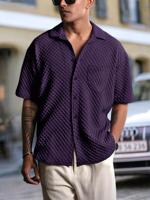 Image of Pinkmint Bubble Textured Shirt for Men ll Half Sleeve Stylish Button Down Shirt's ll Men's Pocket Shirt (Pack of 1)