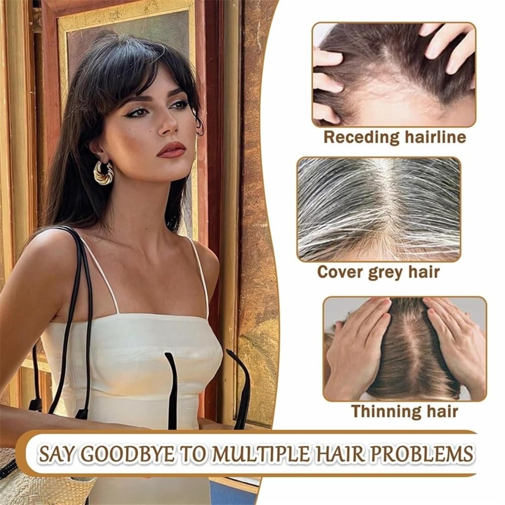 Topper for capelli umani da donna 7×10 cm legati a mano traspiranti con base in seta, clip invisibile da 10" nei posticci(Dark brown)