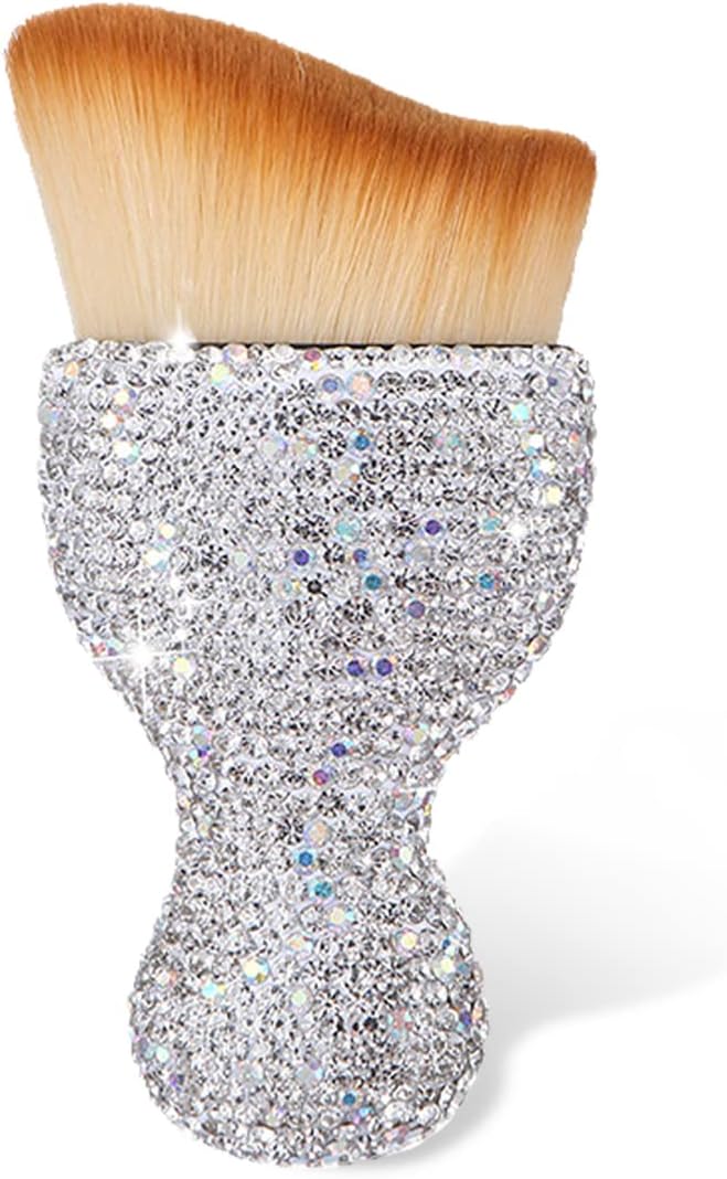 1 PC Bling Crystal Car Detailing Brush, Auto Interior Soft Hair Removal Brush, Curved Design Dirt Dust Clean Brushes for Cleaning Air Vent, Dashboard, Engines, Scratch Free (White Diamond)