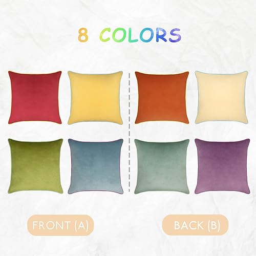 Miniatura 6 de Btyrle Juego de 4 fundas de almohada de 18 x 18 pulgadas, fundas de cojín de terciopelo suave para sofá, 8 colores, diseños de arcoíris para sofá,