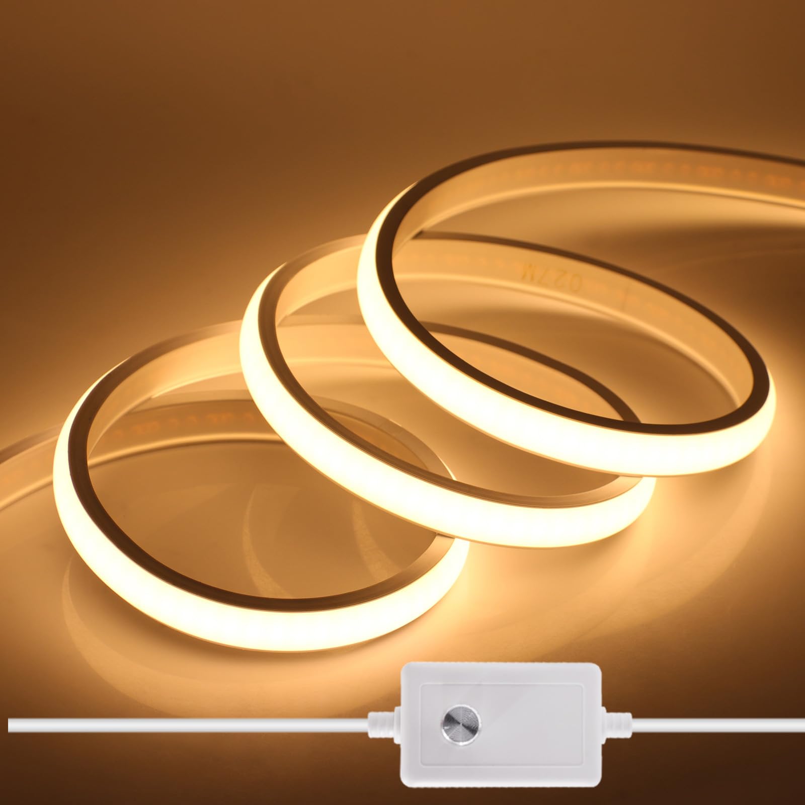 XUNATA Regulables Tiras de Neón COB de Silicona Flexible 220V, Alto brillo IP65 Impermeable LED Luz de Cuerda con Alimentación (22m, Blanco Cálido)