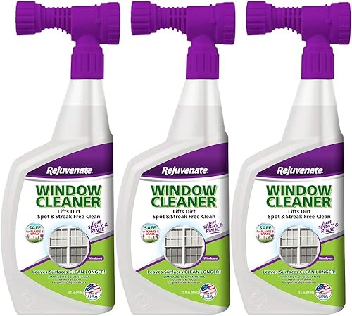 Rejuvenate Spray y limpiador de enjuague para ventanas al aire libre con adaptador de extremo de manguera (3 x 32 oz)