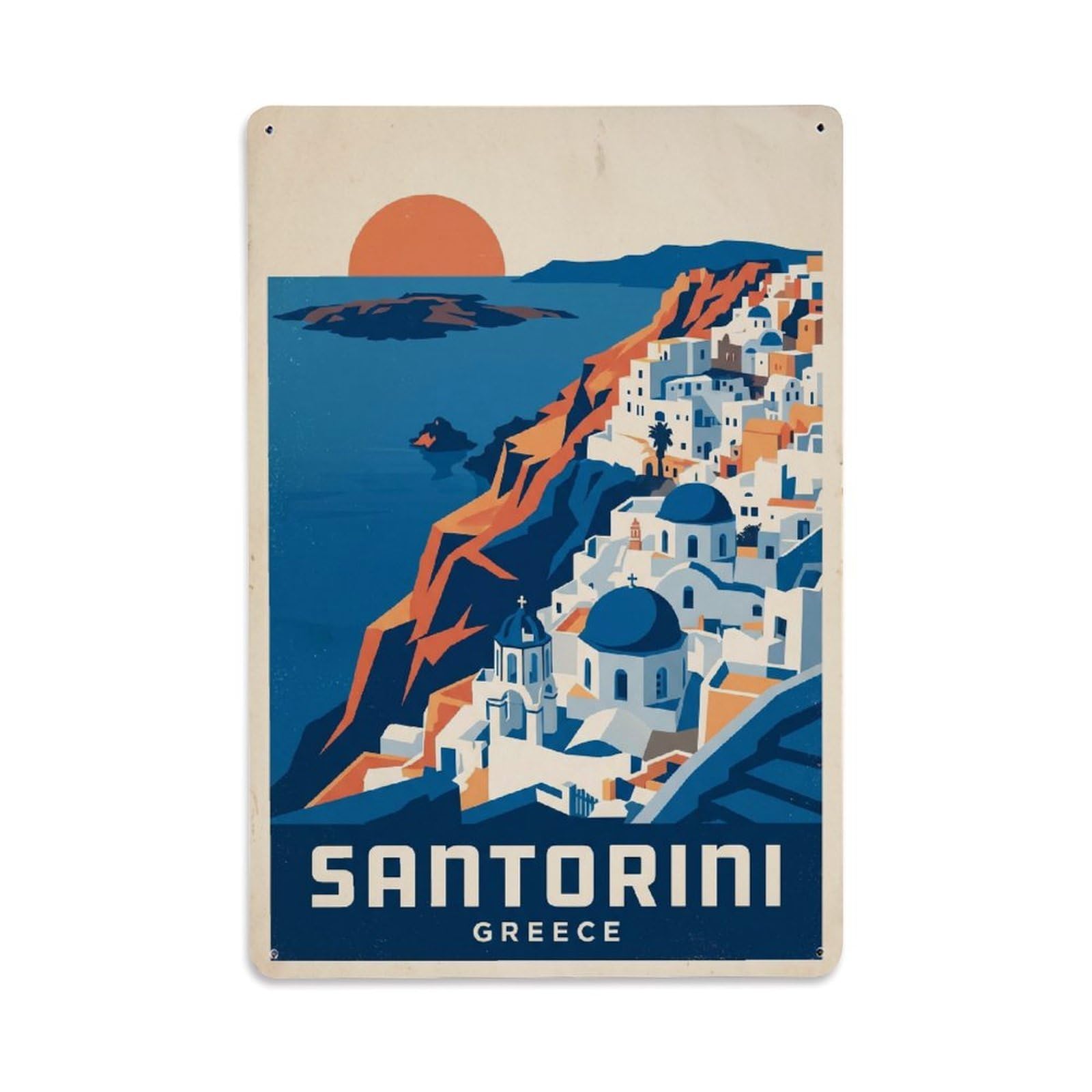 Metal Tin Sign Travel Retro Greece Santorini