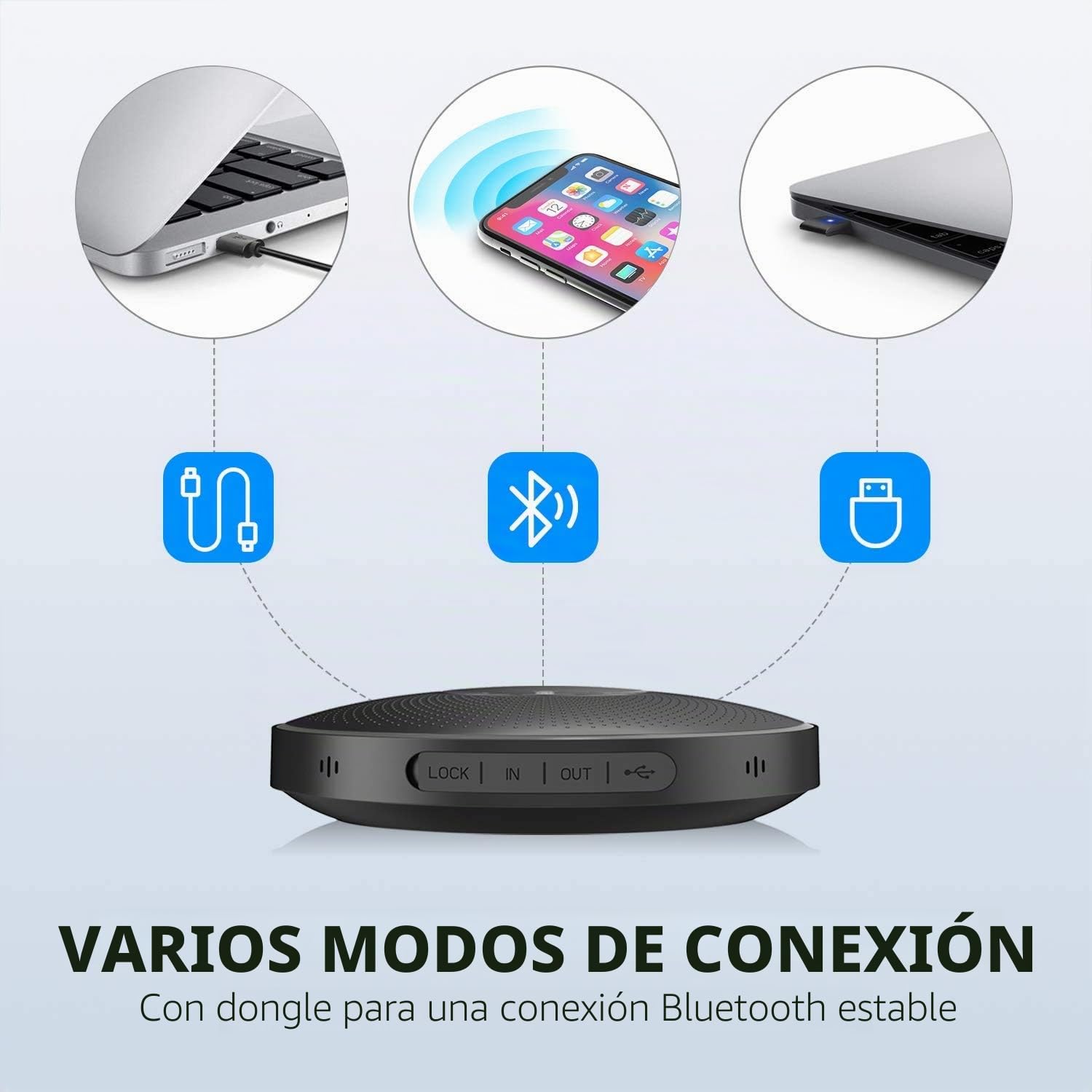 EMEET Altavoz de Conferencia Bluetooth - Sistema de Manos Libres USB para 5-10 Personas, Altavoz con 4 micrófonos AI, reconocimiento de Voz de 360 ​​°, micrófono de Conferencia con dongle