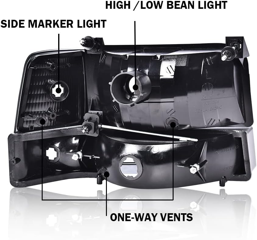 PIT66 Headlights Assembly Compatible with 1992-1996 Ford F150 Bronco Fit 92-97 F250 F350 Headlights with Corner Signal Bumper Lamps Clear Lens Chrome Housing Clear Reflector