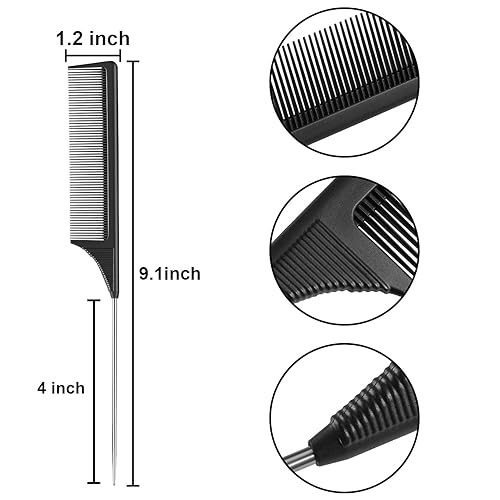 Miniatura 2 de Leinuosen Paquete de 2 peines de cola de rata con punta de separación para mujer, peine para seccionar, separar, dividir, peinar el cabello, acero
