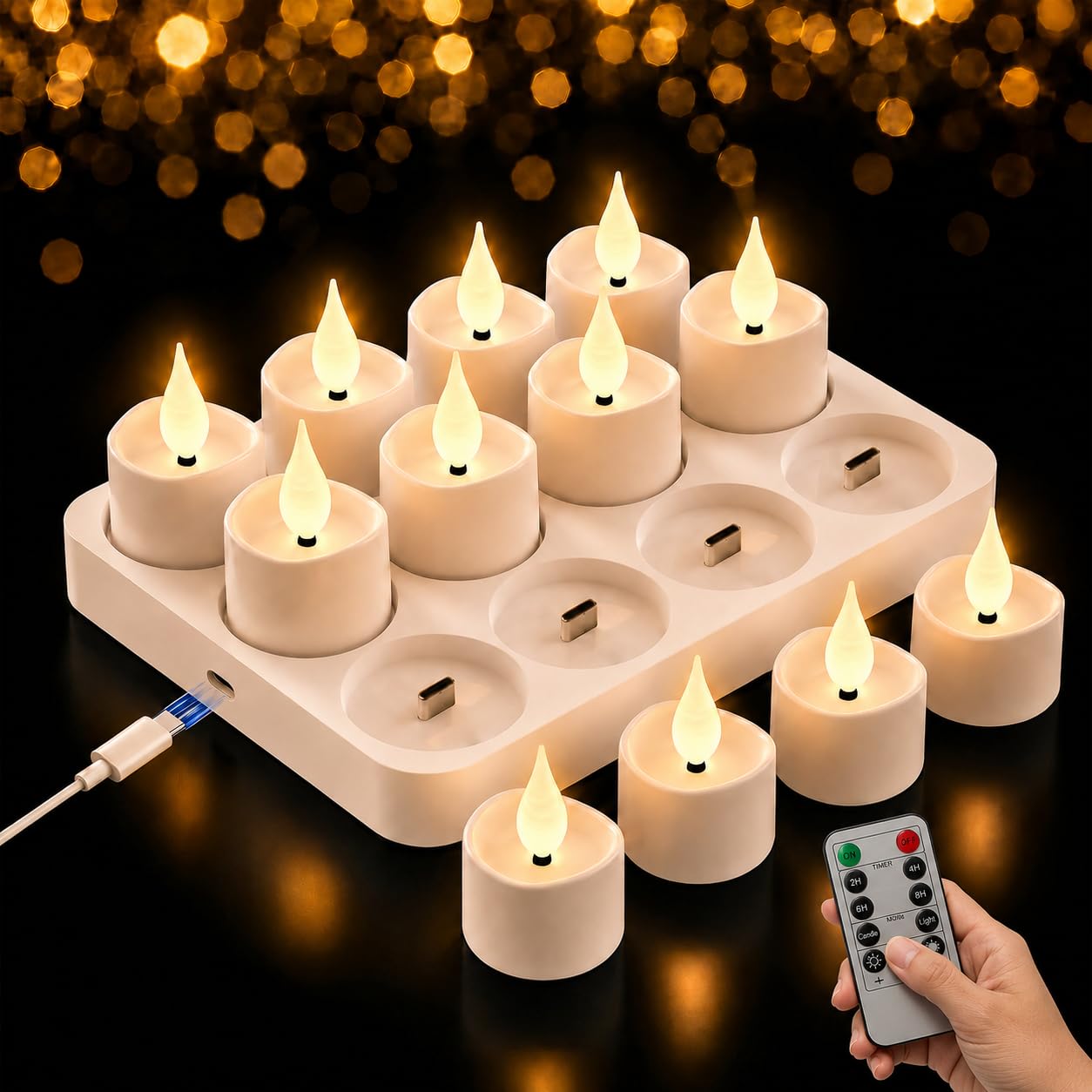 Candele LED Senza Fiamma Ricaricabili con Telecomando,Confezione da 12