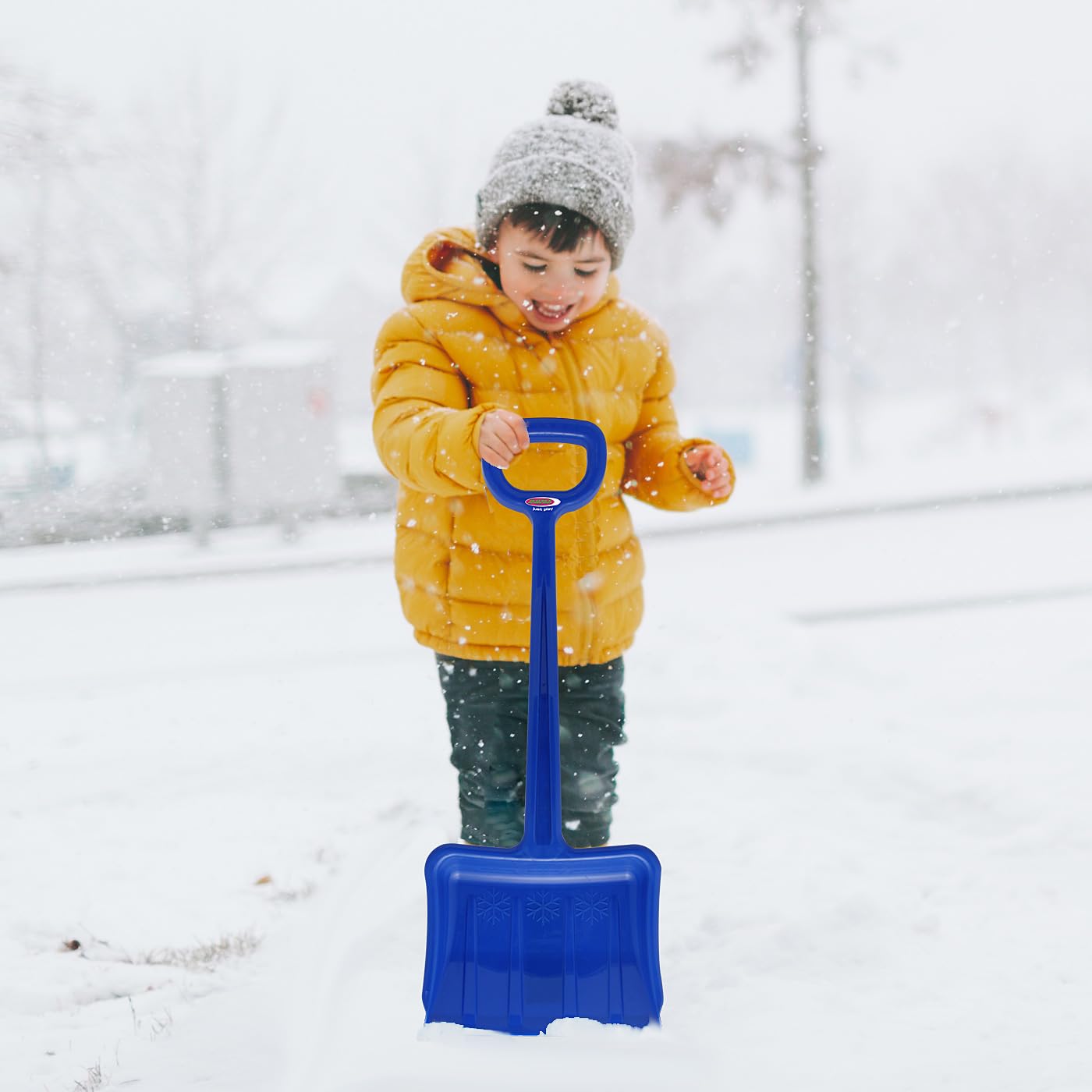 Jamara 460400 - Snow Play Pala da neve Tally 70 cm blu – Plastica robusta e stabile, Maniglia forma a D, Rinforzi nella struttura