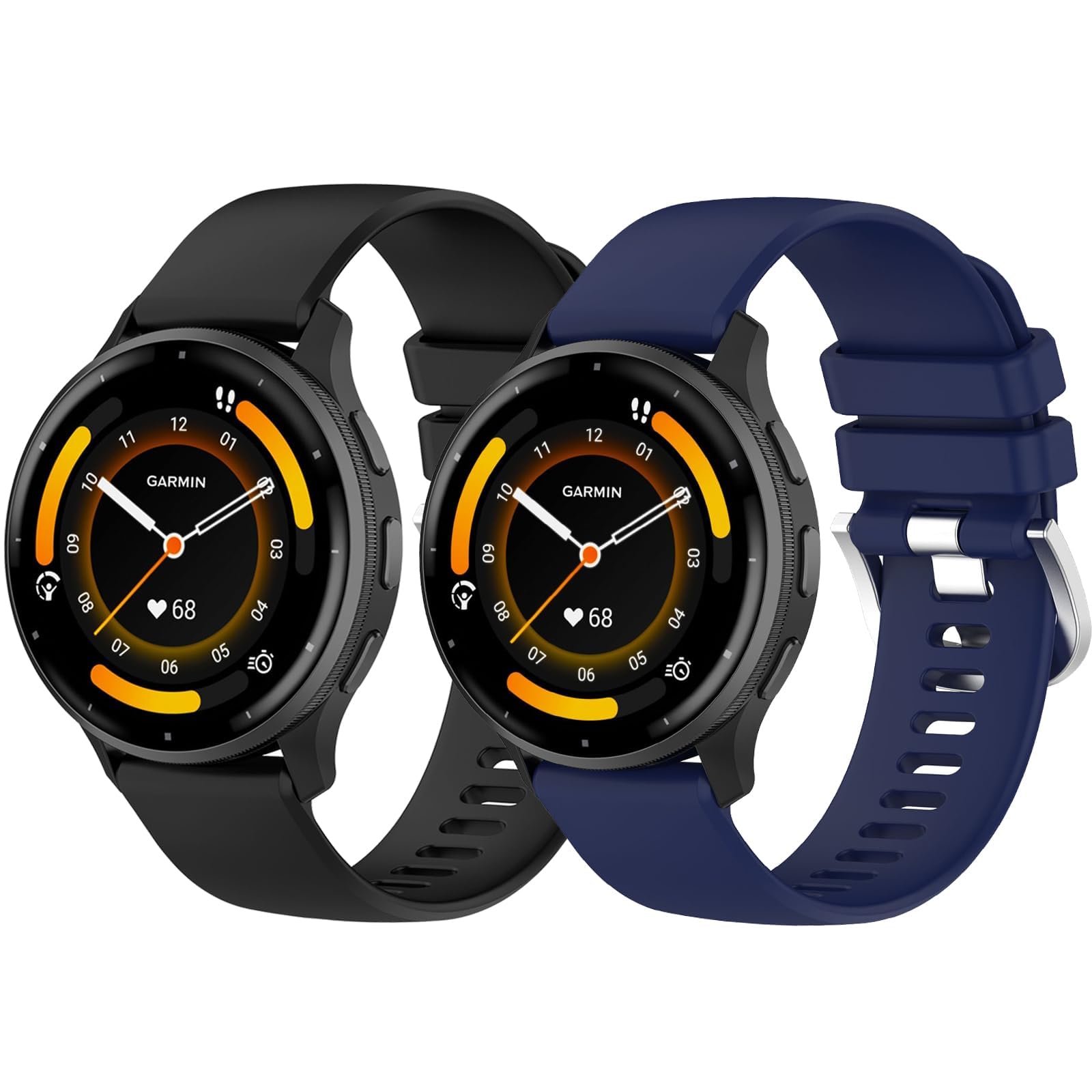 2 Pack Waterproof Straps fit for Garmin Venu 2 / Venu 3 / Vivoactive 4 Strap, 22mm Classic Soft Sports Strap for Women Men (Black/Navy)