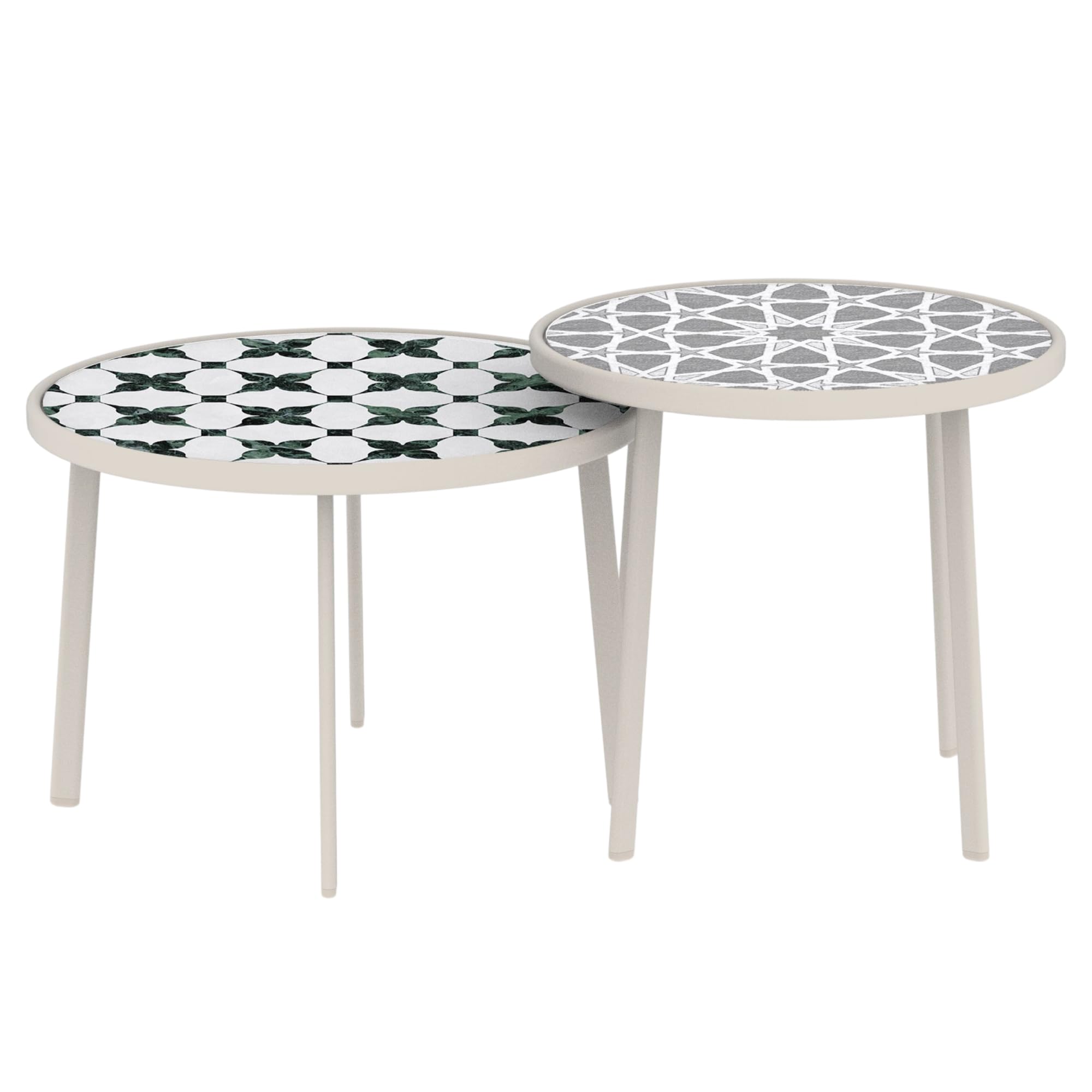 casa.pro Couchtisch Outdoor wetterfest 2er Set Faeto Glasplatte Champagne