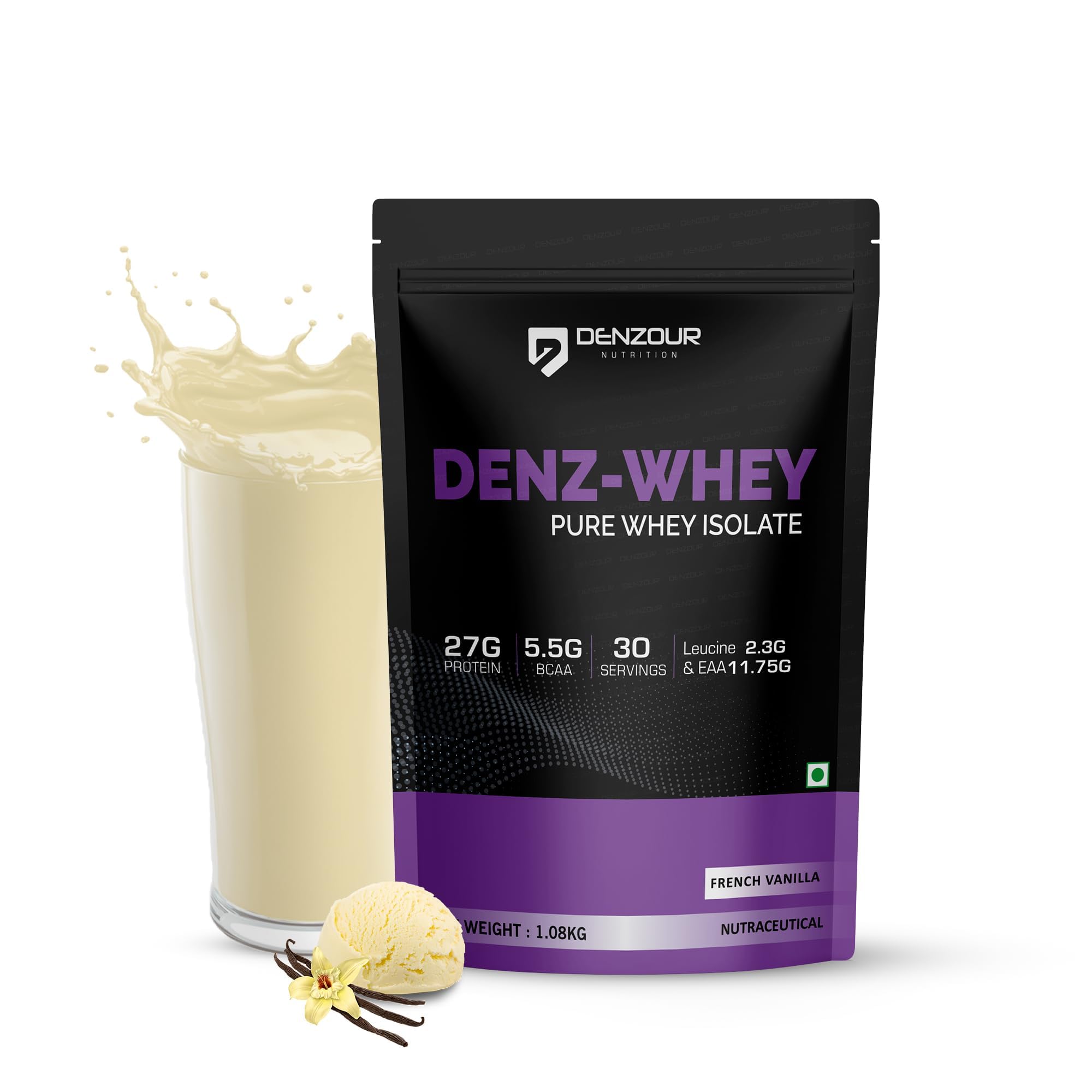 DENZOUR NUTRITION Denz-Whey Pure Whey Isolate Protein Powder, Easy Digesting, Increase Muscle Strength & Performance | Lab Tested | 27g Protein, 5.5g BCAA - French Vanilla, 1.08Kg/2.3lb (30 Servings) (B0CD2LJGPN) Amazon Price History, Amazon Price Tracker