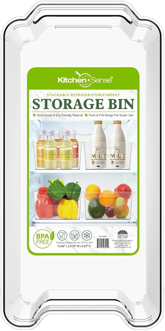 Fridge Fruit Storage Containers Stackable Fruit And Vegetable Storage For Refrigerator - Pantry Bins With Handle - Clear Plastic, BBA-free, 12.4 W x 6.1 D x 3.5 H
