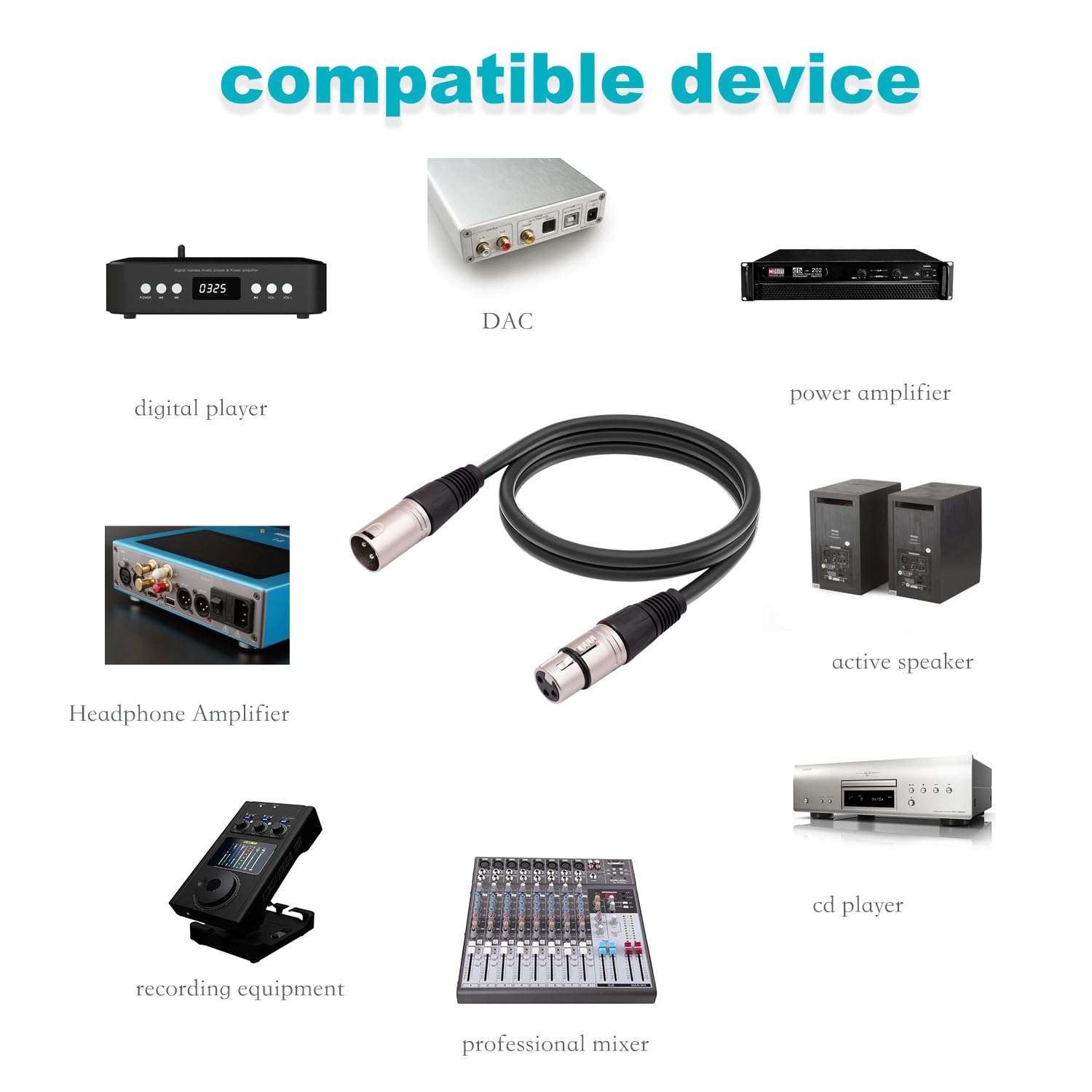 2 opakowania 3-pinowego złącza XLR, kabel mikrofonowy XLR, zbalansowane złącza męskie do żeńskiego do mikrofonu i interfejsu audio (3 m)