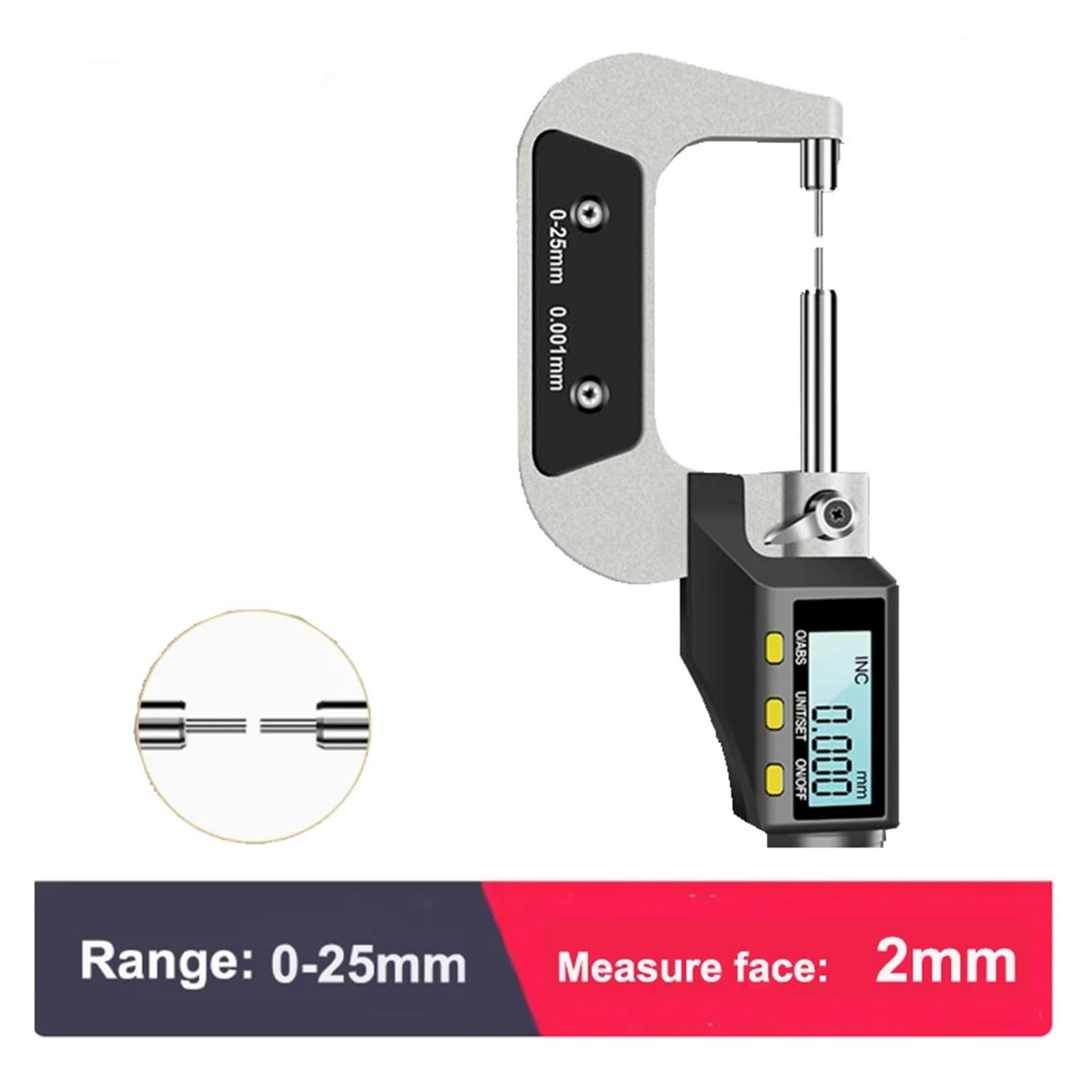 0-25mm Small Head Thin Rod Digital Display Outer Diameter Micrometer Spline Shaft Slot Measuring Tools 0.001MM(Digital 25x2mm)