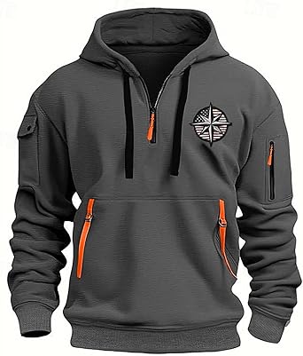 Fall Winter Quarter Zip Hoodie Men Pullover Tactical Sweatshirt Vintage Long Sleeve Casual Hoodies with Pockets