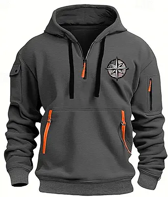Fall Winter Quarter Zip Hoodie Men Pullover Tactical Sweatshirt Vintage Long Sleeve Casual Hoodies with Pockets