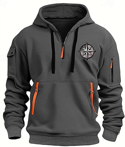 Fall Winter Quarter Zip Hoodie Men Pullover Tactical Sweatshirt Vintage Long Sleeve Casual Hoodies with Pockets