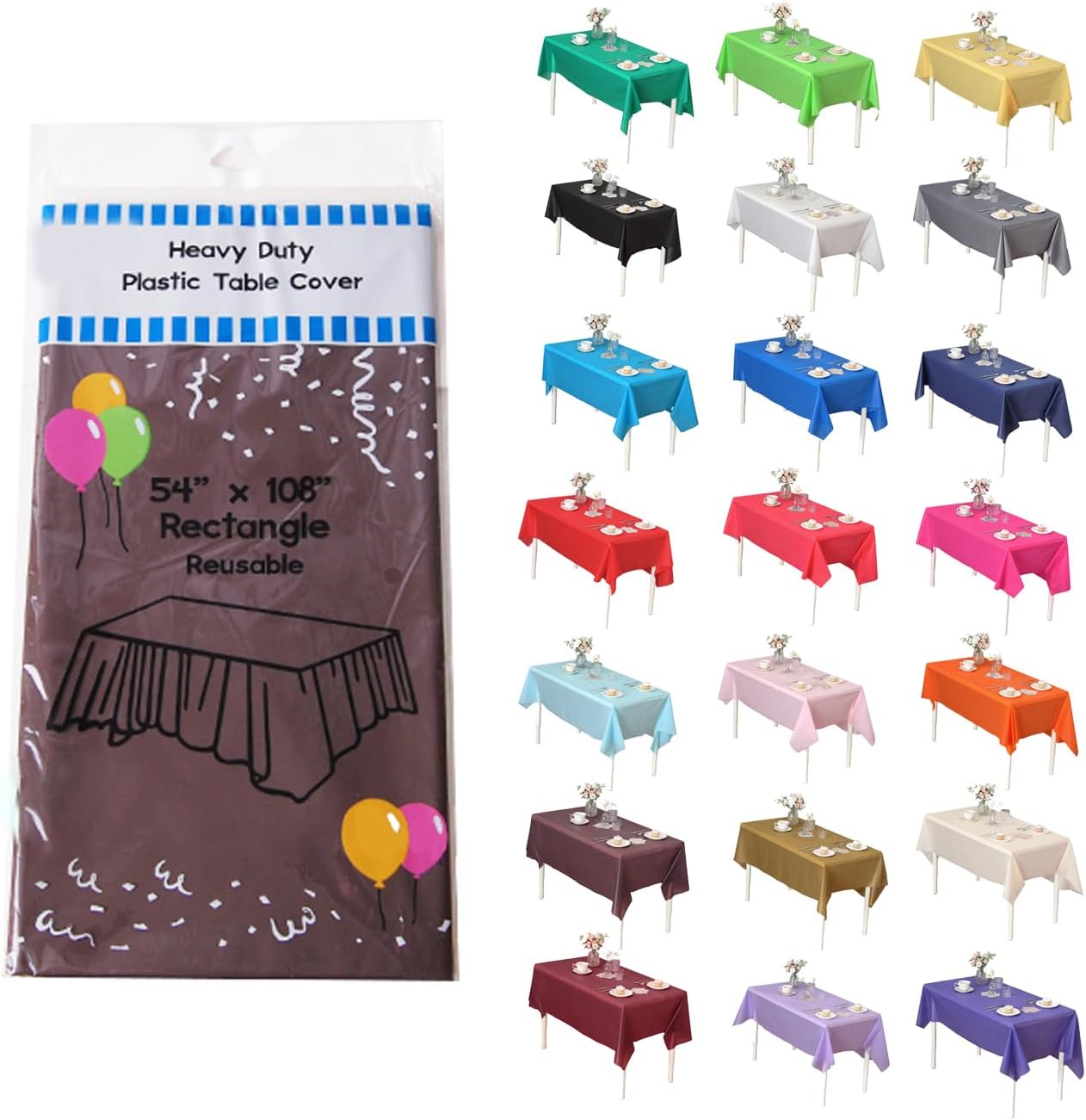 Evershine Paquete de 12 manteles rectangulares de plástico resistentes de 54 x 108 pulgadas (rectangulares) (rectángulo de 54 x 108 pulgadas, marrón)