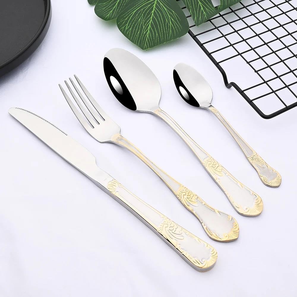 Besteck-Sets Vintage Gold Geschirr 18 10 Edelstahl Geschirr Set Besteck Küche Besteck 24Pcs