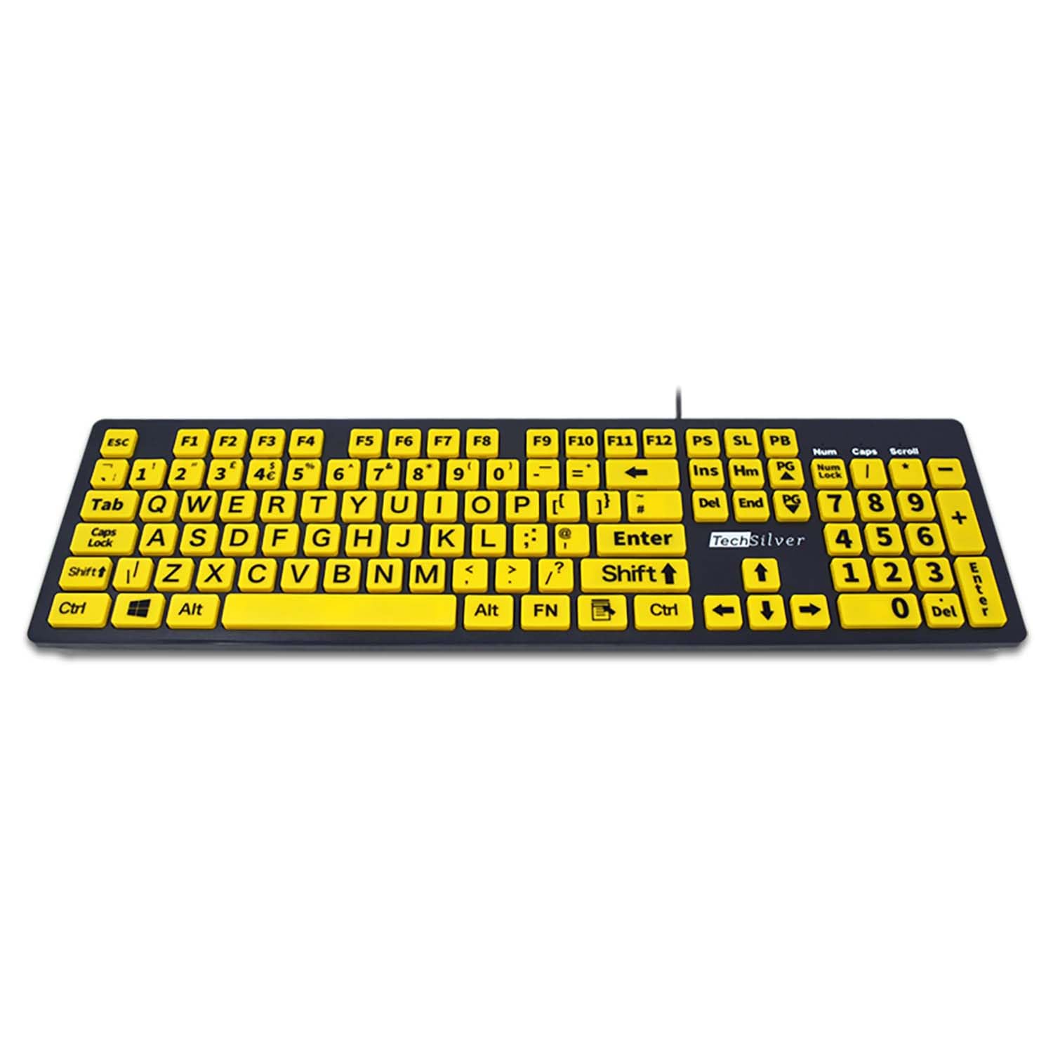 Tastiera grande per stampa – Giallo ad alto contrasto – USB cablata per ipovedenti e anziani – layout UK