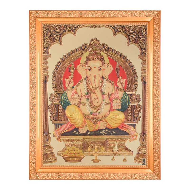 Photo en feuille d'or Shree Ganesha cadre doré de 28x36 cm pour décoration hindoue