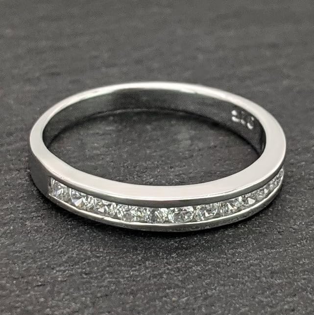 Silverly Half Eternity Rings for Women - 925 Sterling Silver Cubic Zirconia Ring in a Channel Setting - Classic CZ Engagement Bands for Her - Sparkly Stacking Wedding Band2